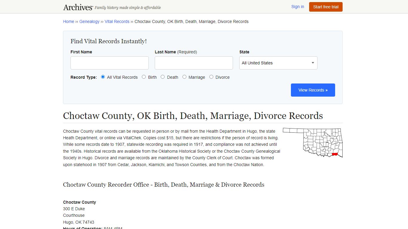 Choctaw County, OK Birth, Death, Marriage, Divorce Records - Archives.com